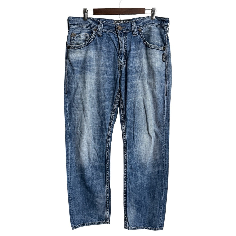 Silver Jeans Hunter‎ men's 34x32 blue denim baggy western cowboy preppy fade Y2K